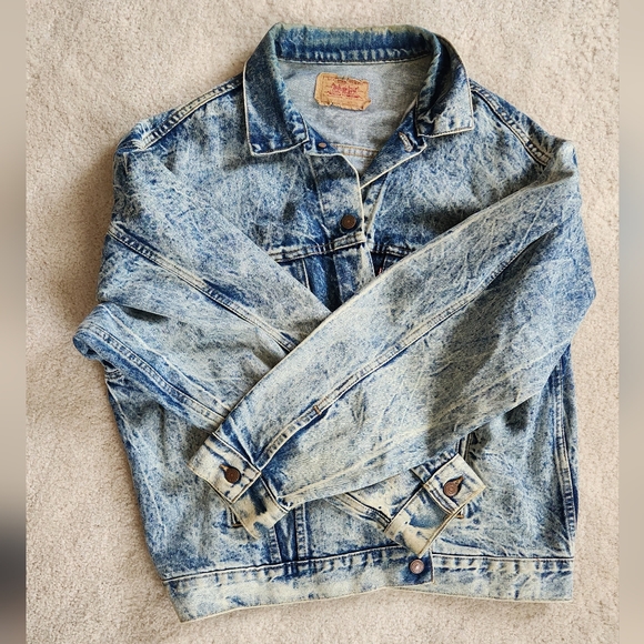 LEVIS 80s acid stone washed denim trucker jacket red tab made in USA XL - Picture 2 of 13